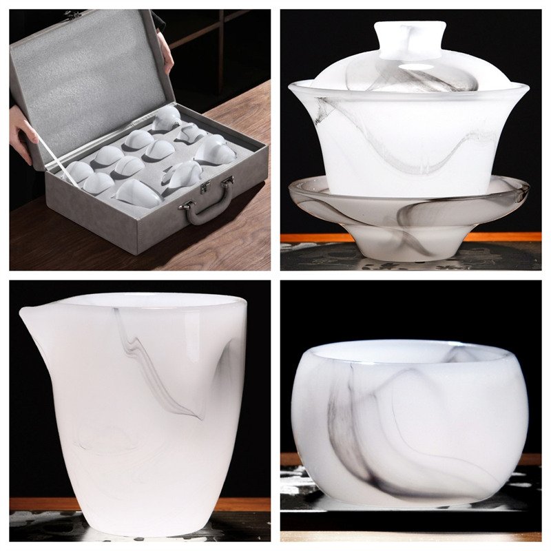 Antique Ink Style Ice Jade Porcelain Traditional Chinese Tea Set With Gift Box Antique Ink Style Ice Jade Porcelain Traditional Chinese Tea Set With Gift Box