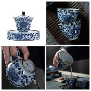 Antique Tangled Branches Blue And White Chinese Porcelain Tea Gift Box Set
