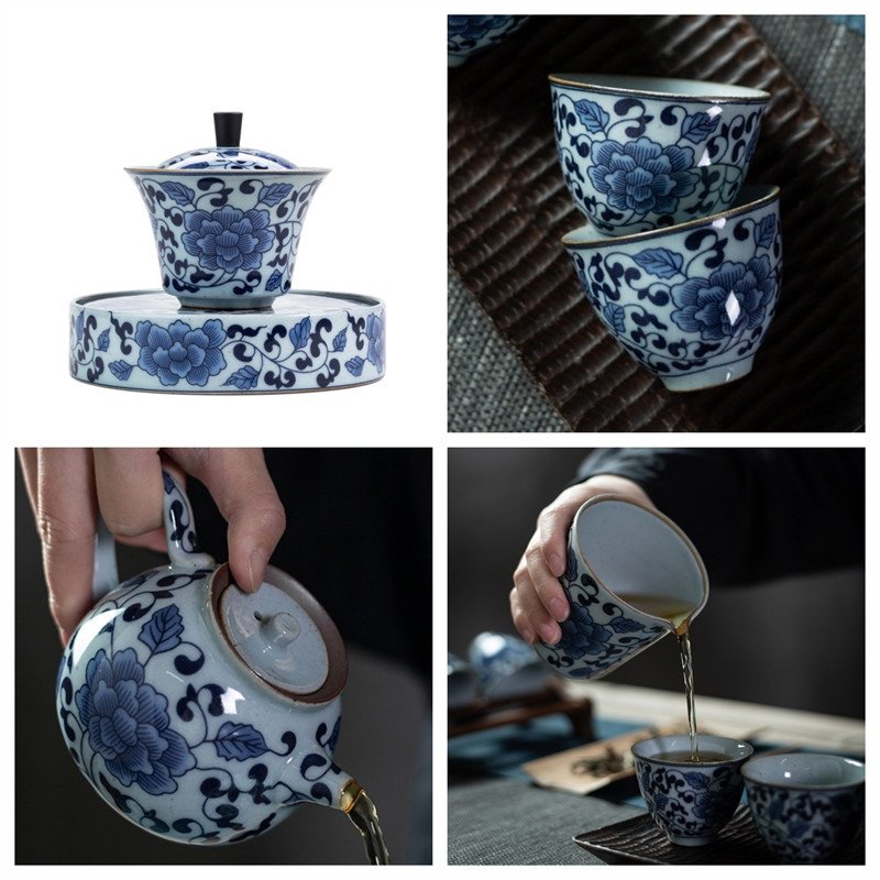 Antique Tangled Branches Blue And White Chinese Porcelain Tea Gift Box Set Antique Tangled Branches Blue And White Chinese Porcelain Tea Gift Box Set