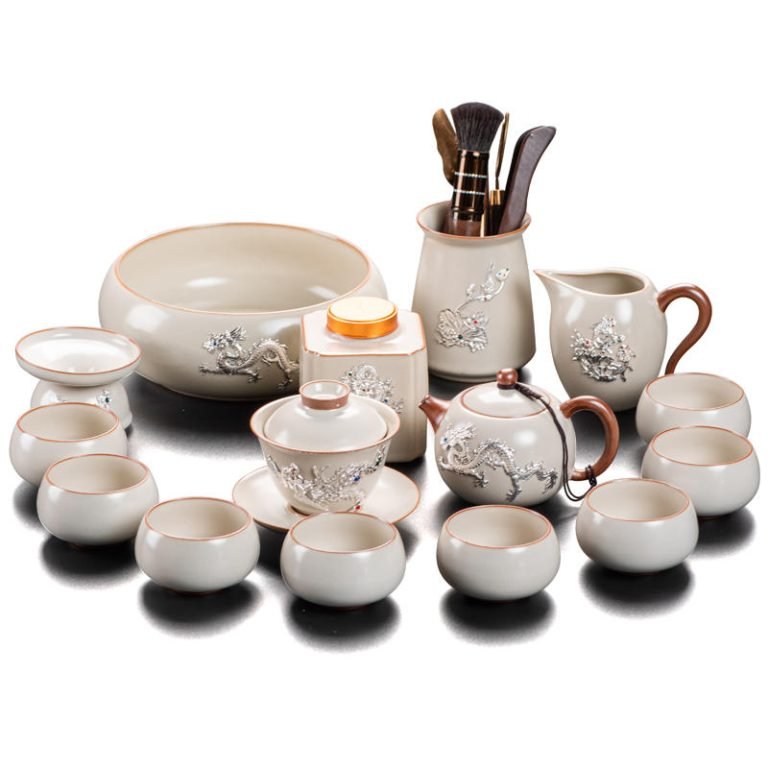 Antique Dragon Theme Cracked Porcelain Traditional Chinese Tea Ceremony Set
