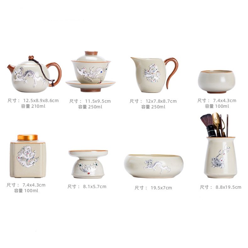 Antique Inlaid Sterling Silver Dragon Ceramic Traditional Chinese Export Tea Ceremony Set Antique Inlaid Sterling Silver Dragon Ceramic Traditional Chinese Export Tea Ceremony Set