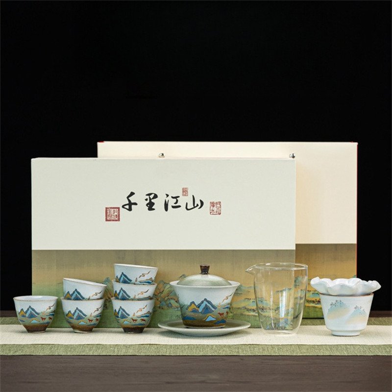 Cheap Green Chinese Landscape Hand Painted Ceramic Traditional Tea Gift Set Cheap Green Chinese Landscape Hand Painted Ceramic Traditional Tea Gift Set