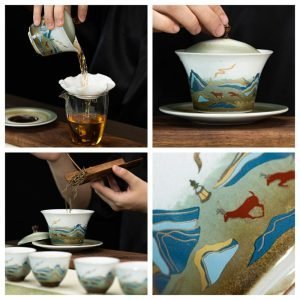 Cheap Green Chinese Landscape Hand Painted Ceramic Traditional Tea Gift Set