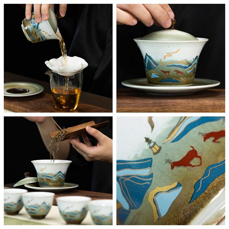 Cheap Green Chinese Landscape Hand Painted Ceramic Traditional Tea Gift Set Cheap Green Chinese Landscape Hand Painted Ceramic Traditional Tea Gift Set
