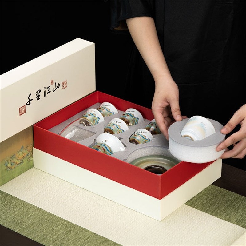 Cheap Green Chinese Landscape Hand Painted Ceramic Traditional Tea Gift Set Cheap Green Chinese Landscape Hand Painted Ceramic Traditional Tea Gift Set