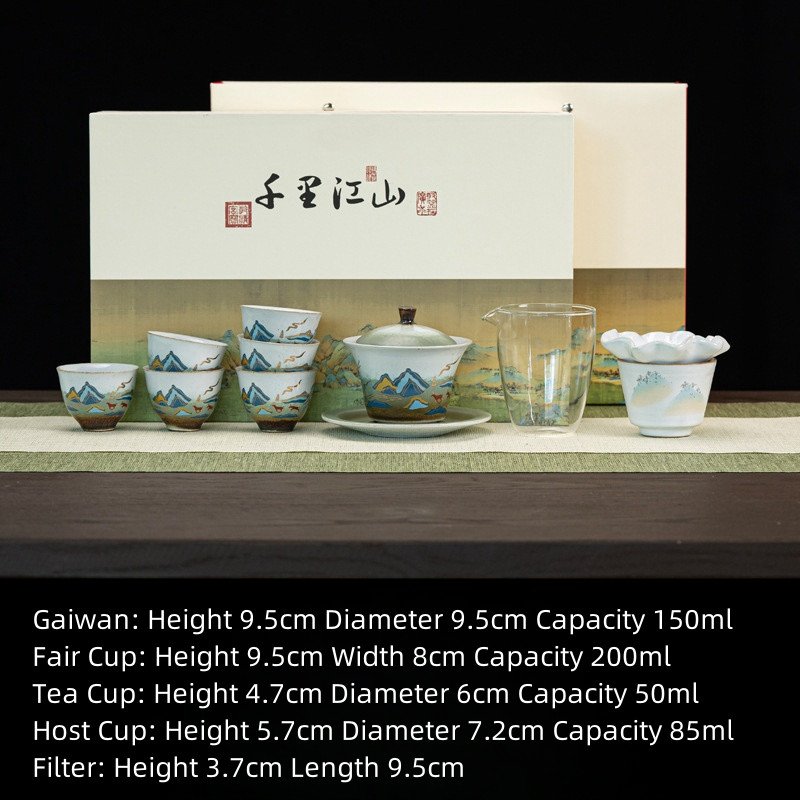 Cheap Green Chinese Landscape Hand Painted Ceramic Traditional Tea Gift Set Cheap Green Chinese Landscape Hand Painted Ceramic Traditional Tea Gift Set