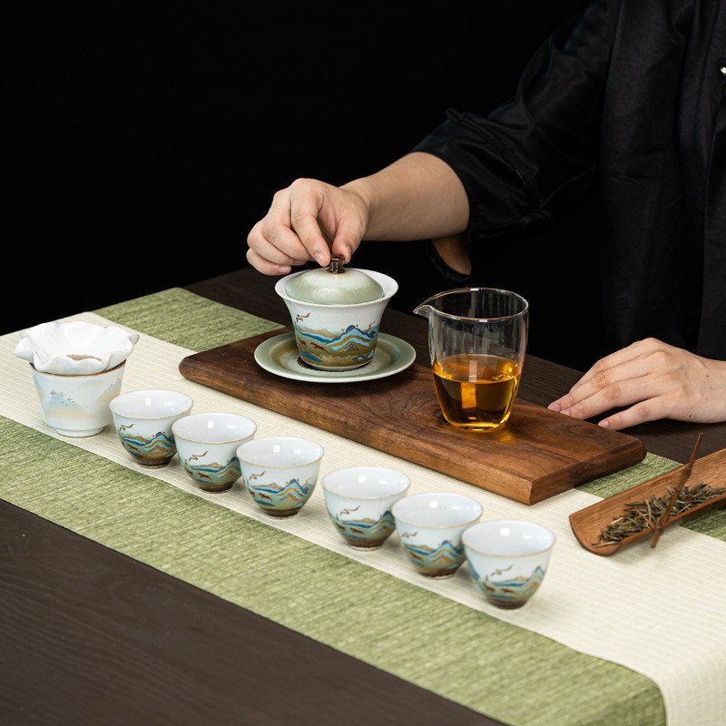 Cheap Green Chinese Landscape Hand Painted Ceramic Traditional Tea Gift Set Cheap Green Chinese Landscape Hand Painted Ceramic Traditional Tea Gift Set