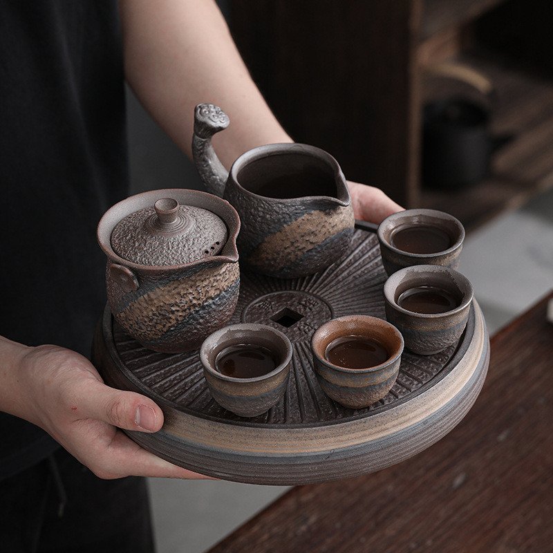 Antique Iron Glaze Chinese Pottery Tea Service Set For Sale Antique Iron Glaze Chinese Pottery Tea Service Set For Sale