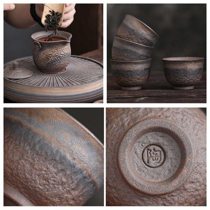 Antique Iron Glaze Chinese Pottery Tea Service Set For Sale Antique Iron Glaze Chinese Pottery Tea Service Set For Sale