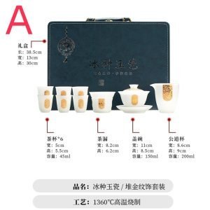 Expensive Luxury Inlaid Gold Ice Jade Eggshell Thin Porcelain Chinese Tea Set