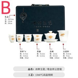 Expensive Luxury Inlaid Gold Ice Jade Eggshell Thin Porcelain Chinese Tea Set