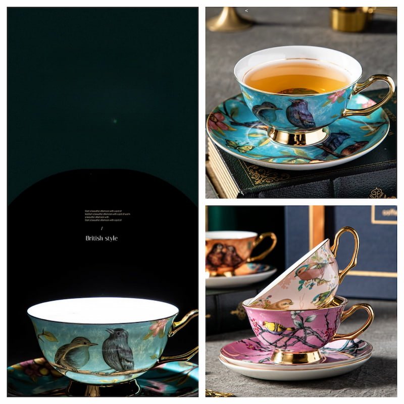 Luxurious And Royal Vintage Patterned Fine Bone China Porcelain Tea Cups And Saucers Set For Sale Luxurious And Royal Vintage Patterned Fine Bone China Porcelain Tea Cups And Saucers Set For Sale