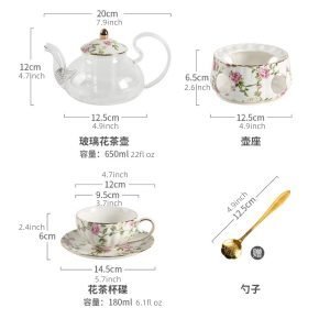 Striped Elegance Blue And Gold Hand Painted Bone China Vintage Tea And Coffee Set For Adults