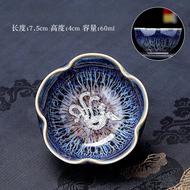6.1 Fl Oz/180 Ml Dragon And Phoenix Oil Spot Jian Zhan Ware Tea Cups For Sale 6.1 Fl Oz/180 Ml Dragon And Phoenix Oil Spot Jian Zhan Ware Tea Cups For Sale