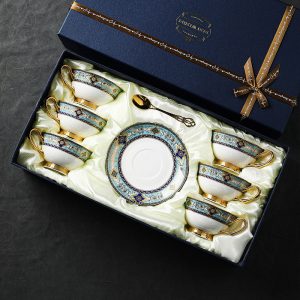 Embossed Pattern And Pumpkin-shaped Bone China Cheap Vintage Style Tea Cups With Saucers For Sale