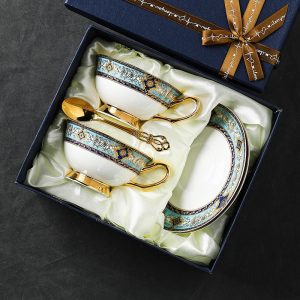 Embossed Pattern And Pumpkin-shaped Bone China Cheap Vintage Style Tea Cups With Saucers For Sale