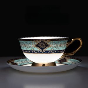 Embossed Pattern And Pumpkin-shaped Bone China Cheap Vintage Style Tea Cups With Saucers For Sale
