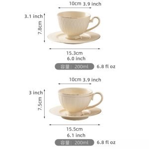 Embossed Pattern And Pumpkin-shaped Bone China Cheap Vintage Style Tea Cups With Saucers For Sale