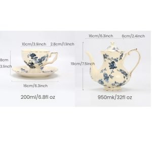 English Countryside Red And Blue Rose Bone China Coffee And Tea Sets For Adults Vintage