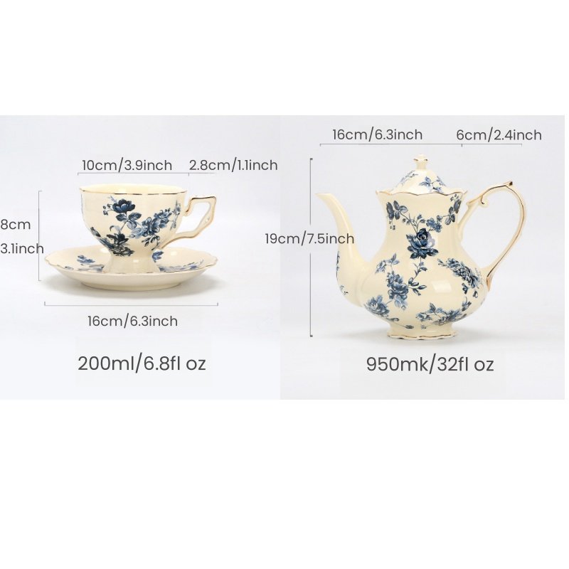 English Countryside Red And Blue Rose Bone China Coffee And Tea Sets For Adults Vintage English Countryside Red And Blue Rose Bone China Coffee And Tea Sets For Adults Vintage