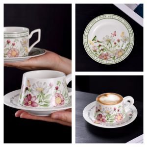 Green And White Golden Rim Royal Bone China Vintage Tea Cups And Saucers Set Cheap For Sale