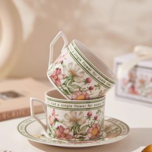 Green And White Golden Rim Royal Bone China Vintage Tea Cups And Saucers Set Cheap For Sale