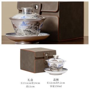 5.07fl Oz/150ml Best Landscape Painting Fine Silver Glaze Porcelain Gaiwan Teacup