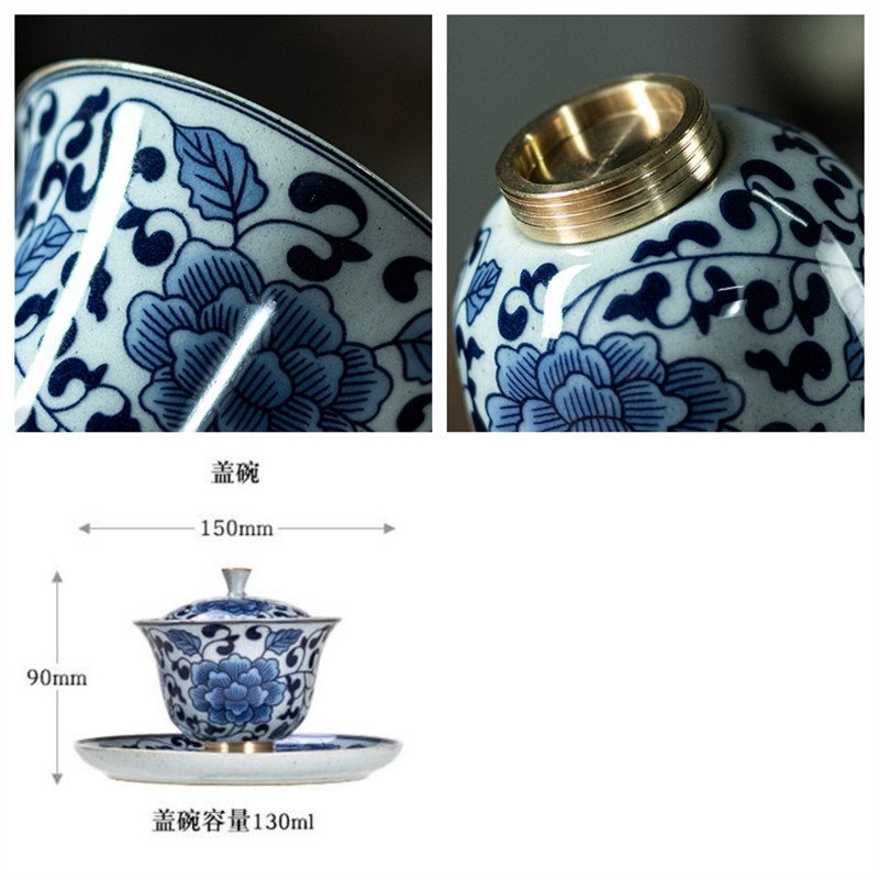 4.39fl Oz/130ml Vintage Entangled Branches Blue And White Porcelain Gaiwan Teapot 4.39fl Oz/130ml Vintage Entangled Branches Blue And White Porcelain Gaiwan Teapot
