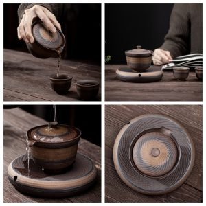 6.76fl Oz/200ml Antique Jump Knife Carving Rust Glaze Clay Easy Gaiwan Tea Pot