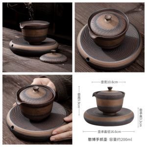 6.76fl Oz/200ml Antique Jump Knife Carving Rust Glaze Clay Easy Gaiwan Tea Pot