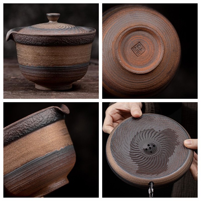 6.76fl Oz/200ml Antique Jump Knife Carving Rust Glaze Clay Easy Gaiwan Tea Pot 6.76fl Oz/200ml Antique Jump Knife Carving Rust Glaze Clay Easy Gaiwan Tea Pot