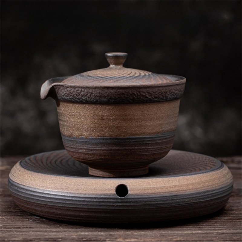 6.76fl Oz/200ml Antique Jump Knife Carving Rust Glaze Clay Easy Gaiwan Tea Pot 6.76fl Oz/200ml Antique Jump Knife Carving Rust Glaze Clay Easy Gaiwan Tea Pot