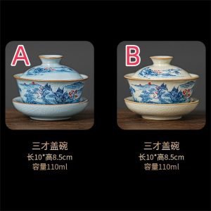 3.38fl Oz/100ml Blue Landscape Painting Ru Kiln Dehua Porcelain Gaiwan Tea Cup For Sale