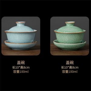 3.38fl Oz/100ml Blue Ice Flower Crack Ru Kiln Dehua Porcelain Gaiwan Tea Cup