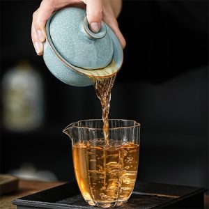 3.38fl Oz/100ml Blue Ice Flower Crack Ru Kiln Dehua Porcelain Gaiwan Tea Cup