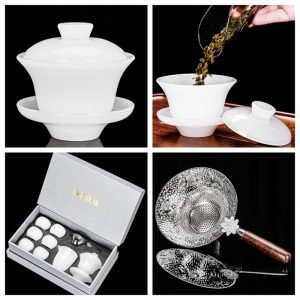 5.41fl Oz/160ml Simple Style Gentle White Jade Colored Glaze Gaiwan Tea Set