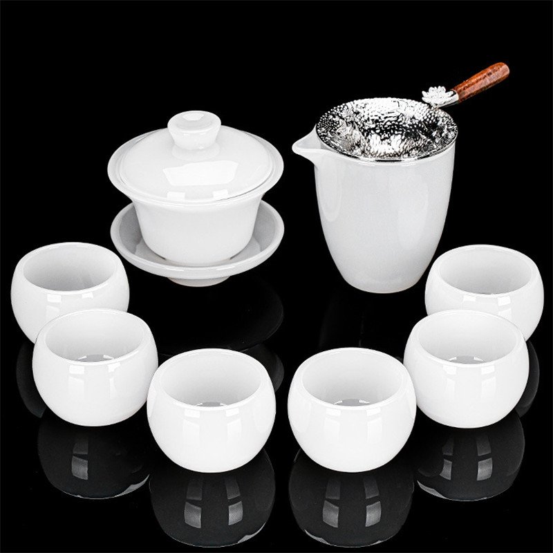 5.41fl Oz/160ml Simple Style Gentle White Jade Colored Glaze Gaiwan Tea Set 5.41fl Oz/160ml Simple Style Gentle White Jade Colored Glaze Gaiwan Tea Set