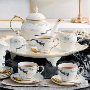 Blue Floral And Royal Elegance In Vintage And Bone China Porcelain Tea And Coffee Set For Adults