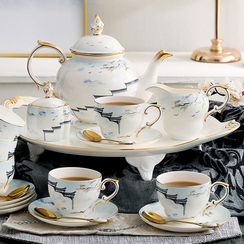 Blue Floral And Royal Elegance In Vintage And Bone China Porcelain Tea And Coffee Set For Adults Blue Floral And Royal Elegance In Vintage And Bone China Porcelain Tea And Coffee Set For Adults