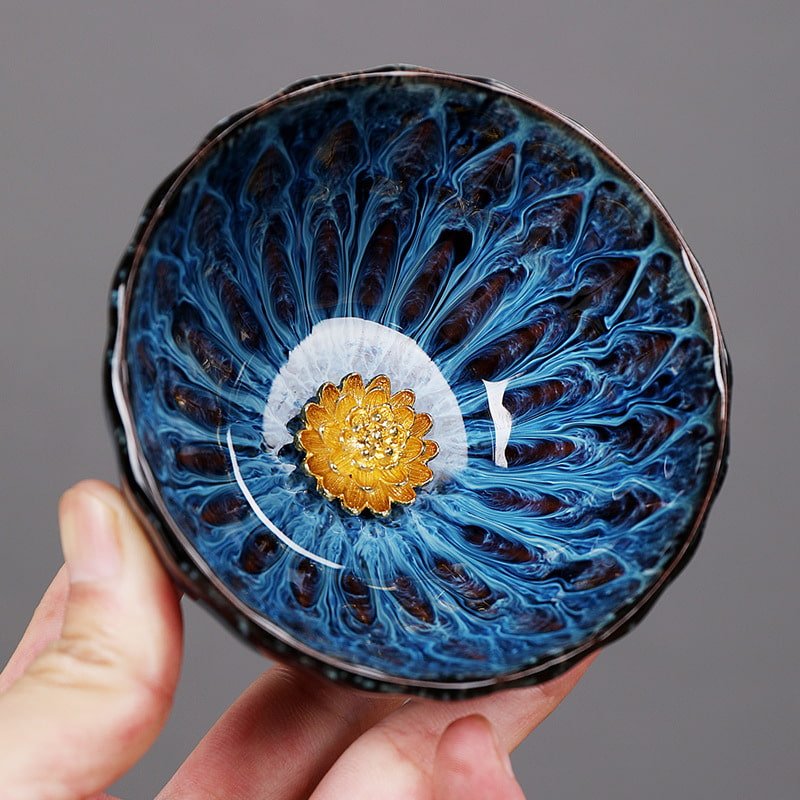 3.4 Fl Oz/100 Ml Golden Gilded Lotus Jian Zhan Ware Tea Cup 3.4 Fl Oz/100 Ml Golden Gilded Lotus Jian Zhan Ware Tea Cup