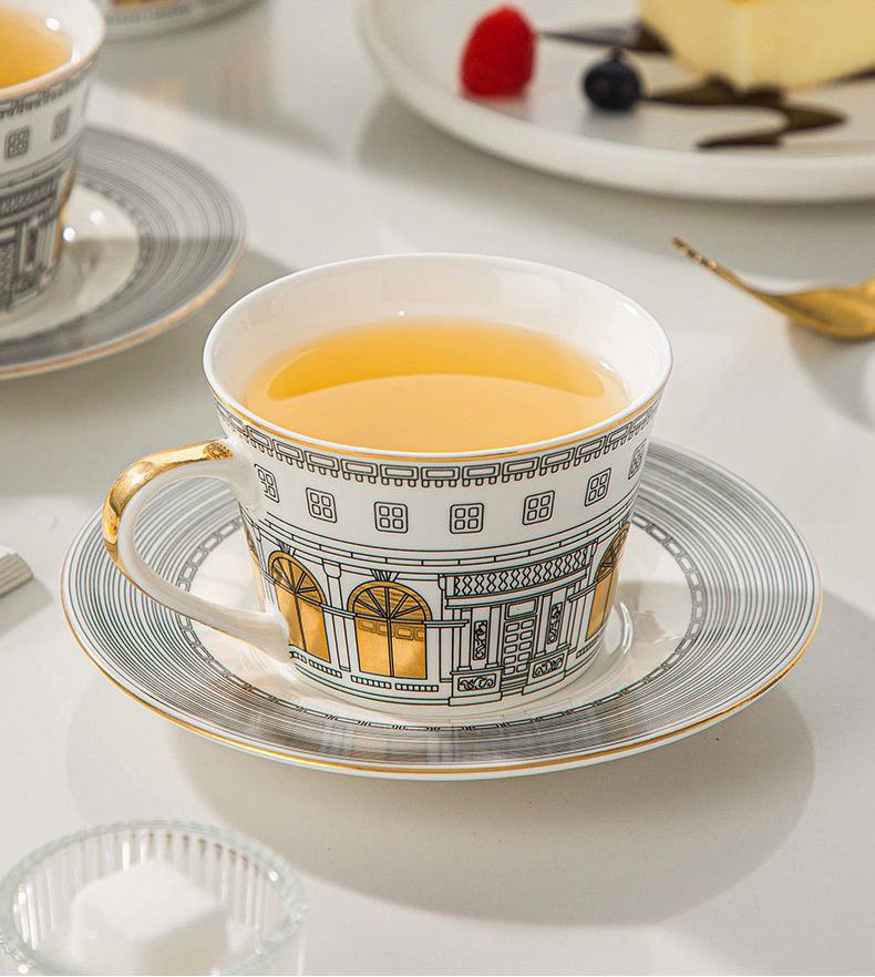 Striped Elegance Blue And Gold Hand Painted Bone China Vintage Tea And Coffee Set For Adults Striped Elegance Blue And Gold Hand Painted Bone China Vintage Tea And Coffee Set For Adults