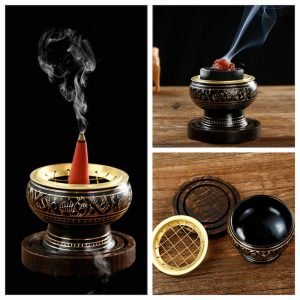 Handcrafted Intricate Carving Indian Antique Brass Incense Burner