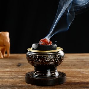 Handcrafted Intricate Carving Indian Antique Brass Incense Burner