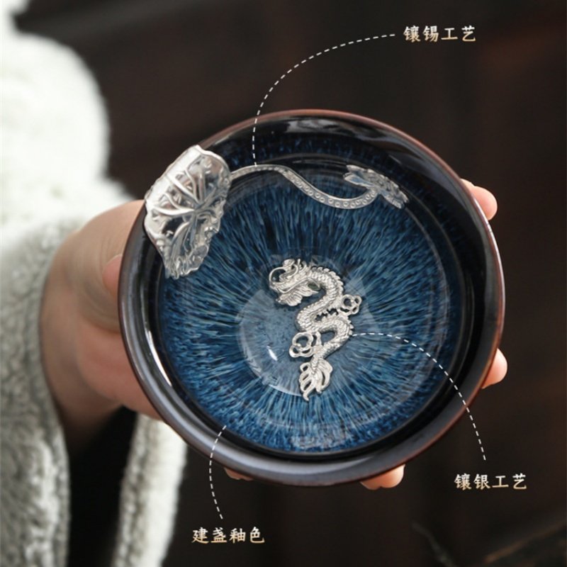 6.1 Fl Oz/180 Ml Dragon And Phoenix Oil Spot Jian Zhan Ware Tea Cups For Sale 6.1 Fl Oz/180 Ml Dragon And Phoenix Oil Spot Jian Zhan Ware Tea Cups For Sale
