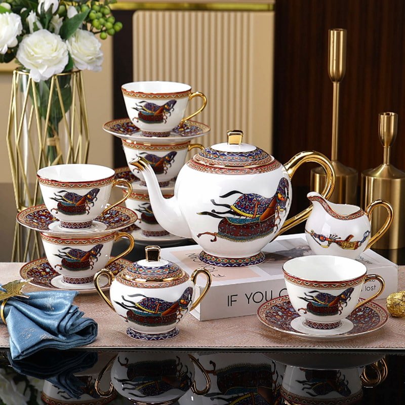 Luxurious And Royal Majestic Horse English Bone China Porcelain Tea Sets For Adults Vintage Luxurious And Royal Majestic Horse English Bone China Porcelain Tea Sets For Adults Vintage