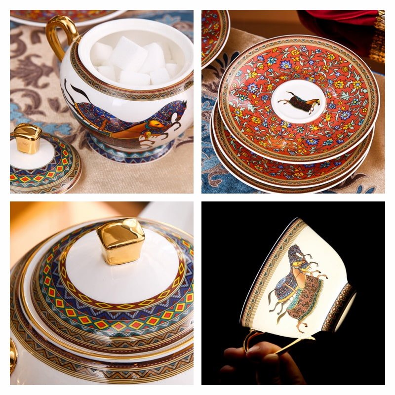 Luxurious And Royal Majestic Horse English Bone China Porcelain Tea Sets For Adults Vintage Luxurious And Royal Majestic Horse English Bone China Porcelain Tea Sets For Adults Vintage