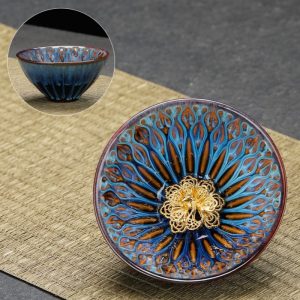 3.4 Fl Oz/100 Ml Golden Gilded Lotus Jian Zhan Ware Tea Cup