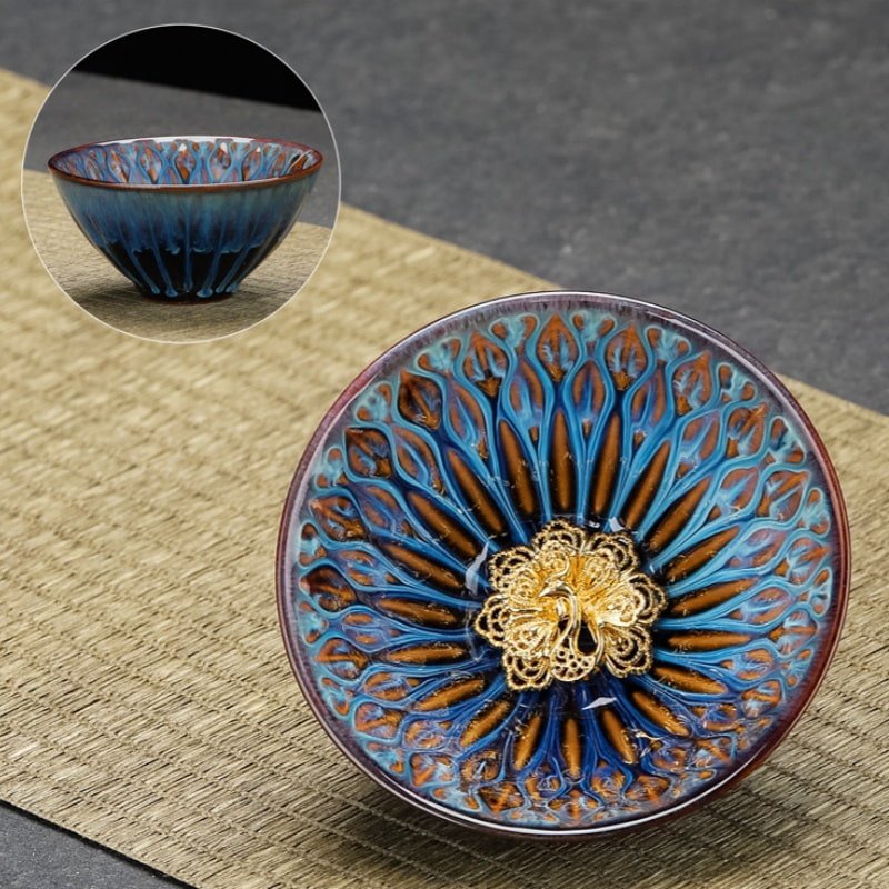 3.4 Fl Oz/100 Ml Golden Gilded Lotus Jian Zhan Ware Tea Cup 3.4 Fl Oz/100 Ml Golden Gilded Lotus Jian Zhan Ware Tea Cup