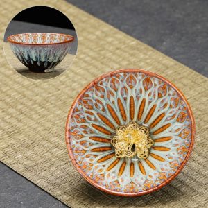 3.4 Fl Oz/100 Ml Golden Gilded Lotus Jian Zhan Ware Tea Cup