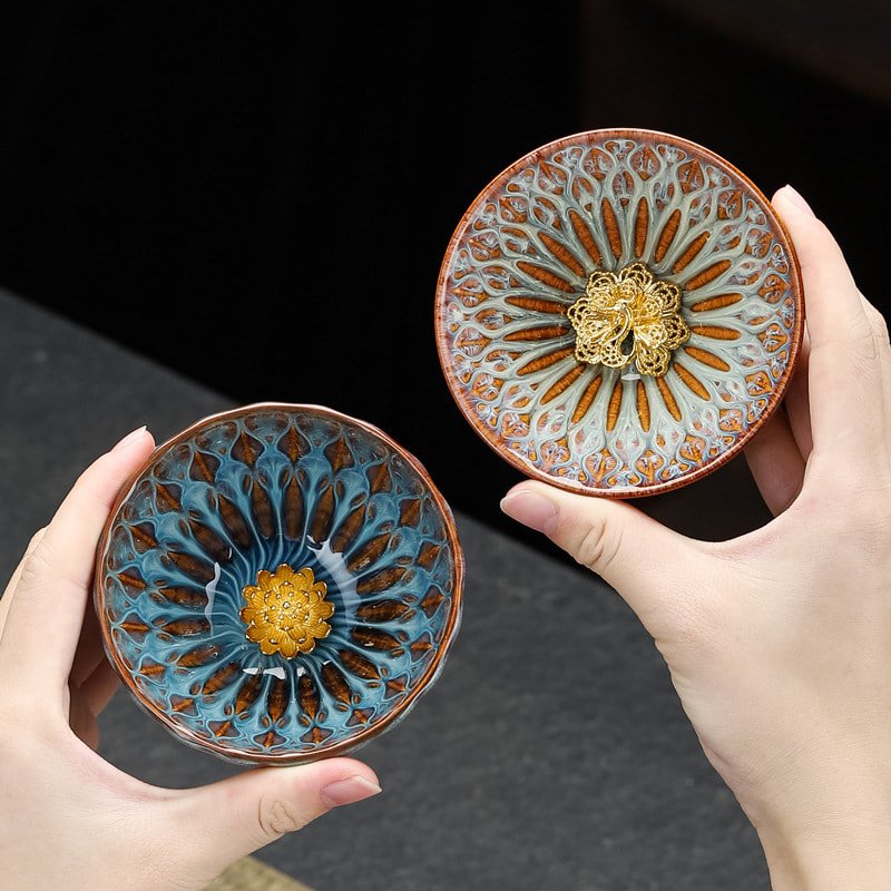 3.4 Fl Oz/100 Ml Golden Gilded Lotus Jian Zhan Ware Tea Cup 3.4 Fl Oz/100 Ml Golden Gilded Lotus Jian Zhan Ware Tea Cup